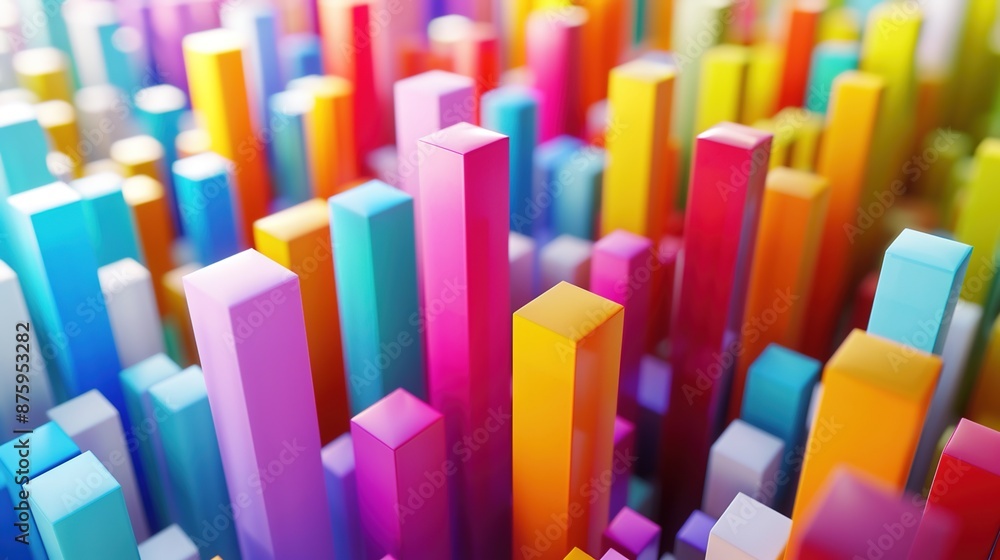 Vibrant 3D Data Graphs on Clean White Background with Copy Space Vibrant 3D Data Graphs on Clean White Background with Copy Space
