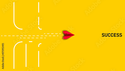 red plane is flying towards success, overcoming obstacles.Overcoming obstacles idea concept	
