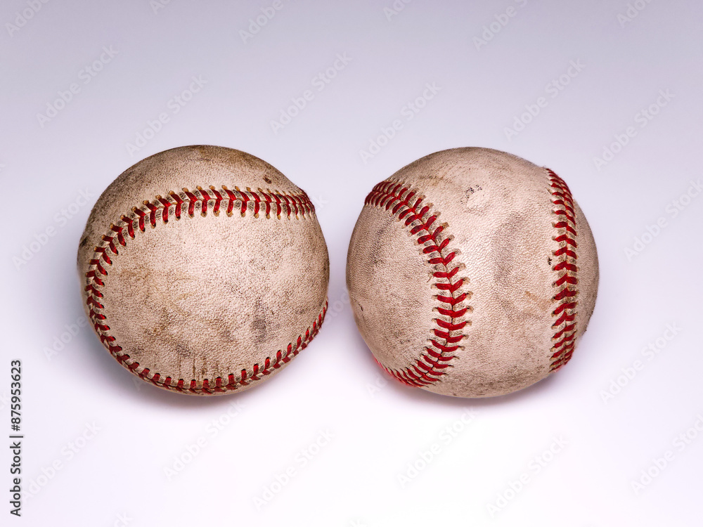 used very dirty old white two baseballs on isolated white background used very dirty old white two baseballs on isolated white background