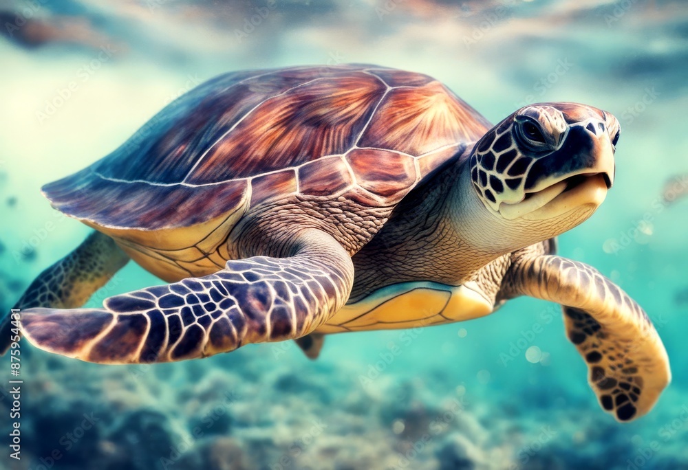 Fototapeta premium nature ocean sea animal underwater turtle marin art color illustration wild white animals reptile aquatic