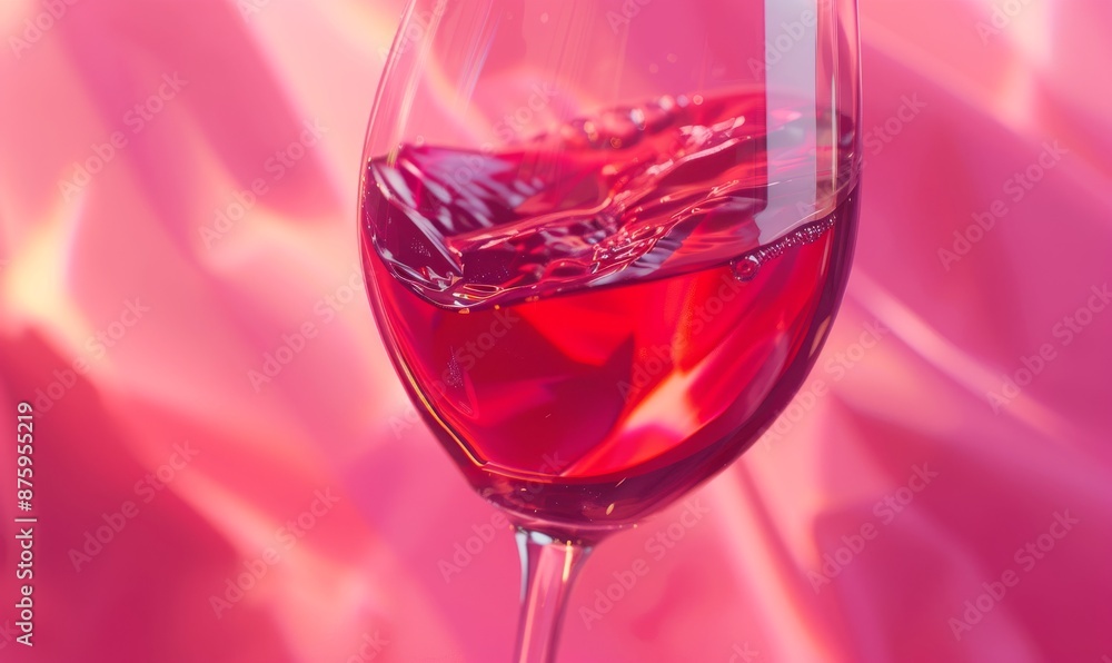 Elegant glass of red wine on a red and pink background.
Elegant glass of red wine on a red and pink background.