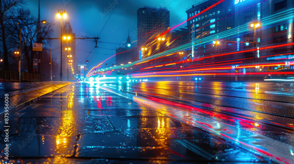 Night Cityscape with Light Trails Night Cityscape with Light Trails