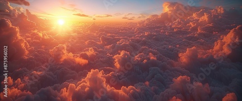 Sunset Sky Over Clouds Landscape: A Serene, Tranquil View From Flying © AIPalette