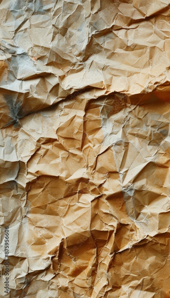 A textured background of crumpled brown paper.