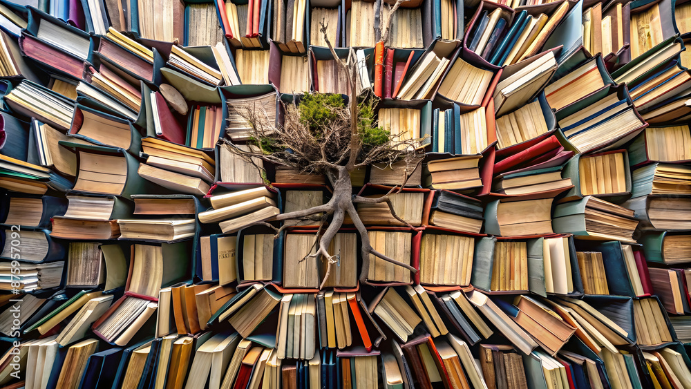 Pile of colorful books on a shelf in a public library. Pile of colorful books on a shelf in a public library.