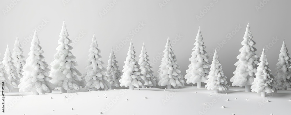 Obraz premium Black and white photo of a winter landscape with snow-covered pine trees.
