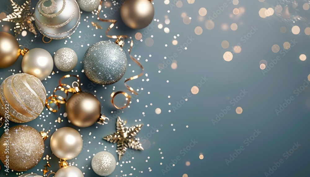 Christmas and New Year background with balls, stars and glitter. Christmas and New Year background with balls, stars and glitter.