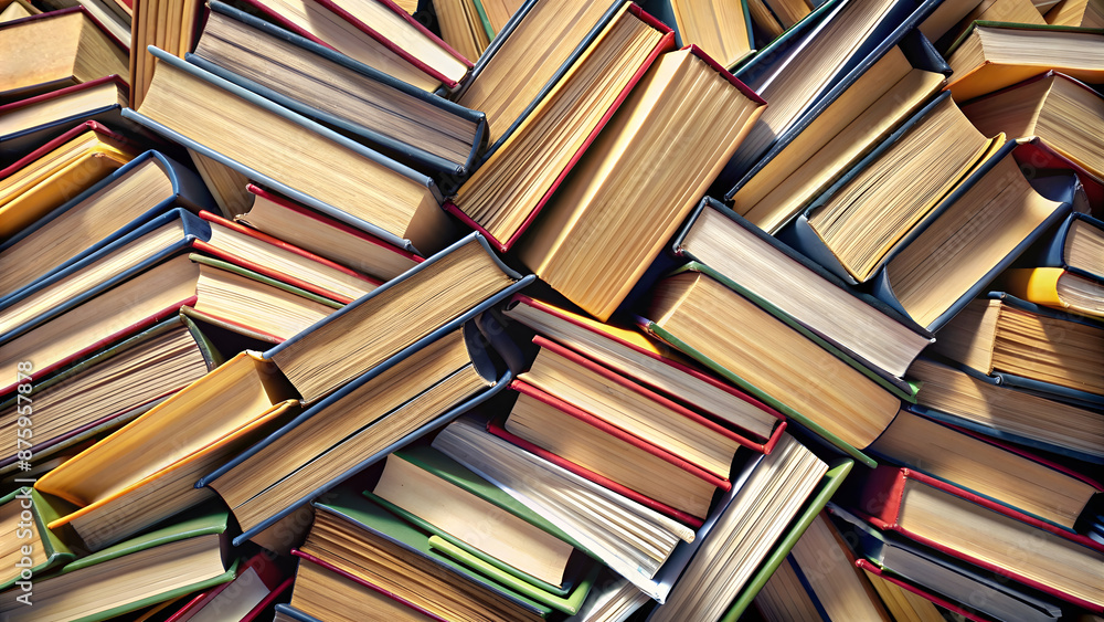 Pile of hardcover books as background, top view. Back to school Pile of hardcover books as background, top view. Back to school