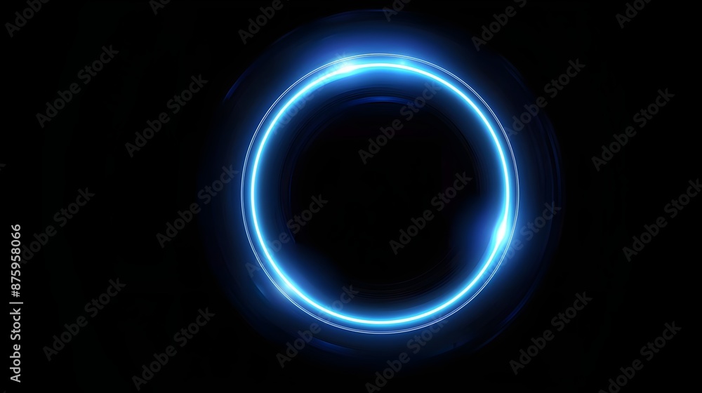 Blue circle lens glowing neon strip over a black background Blue circle lens glowing neon strip over a black background