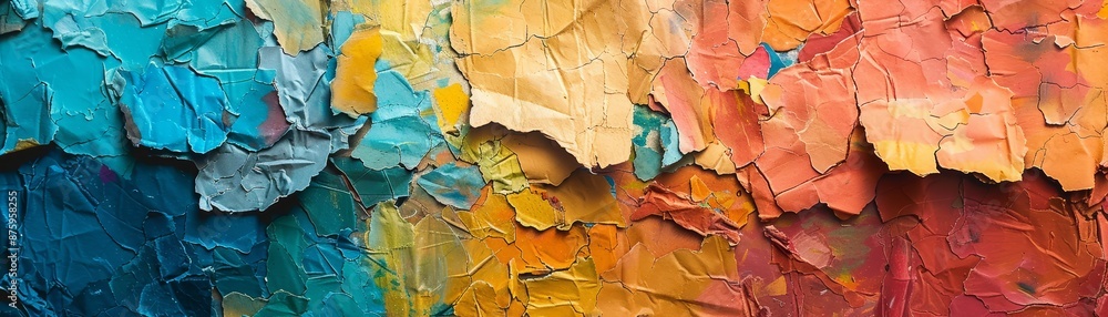 Fototapeta premium Abstract paint strokes in blue, yellow, orange and red.
