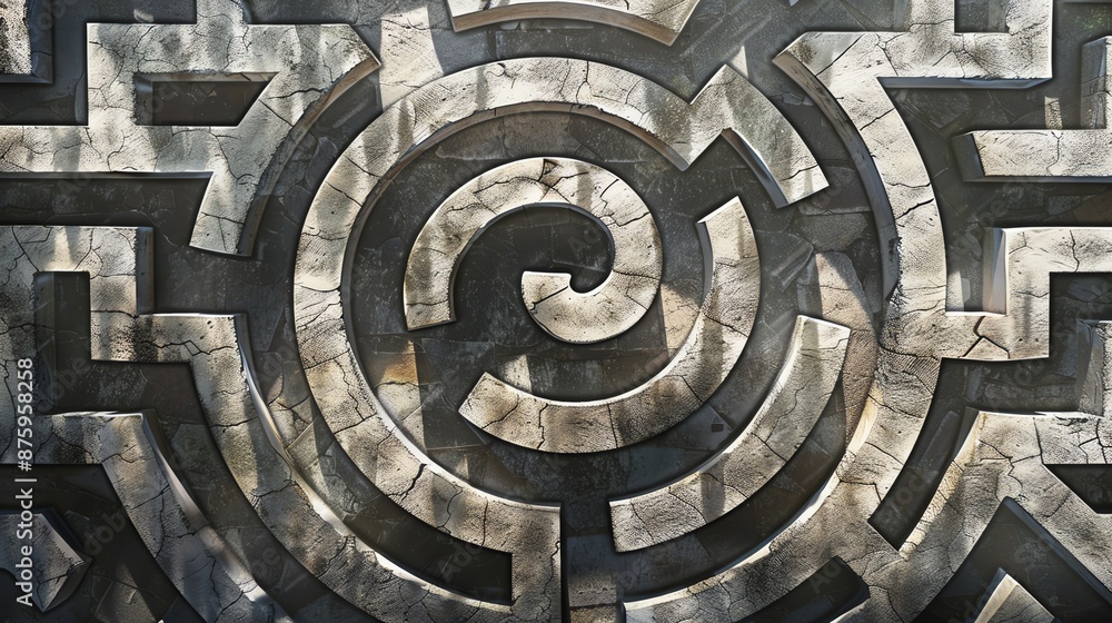 Intricate stone maze pattern with shadows and textures, symbolic of challenges, complexity, and puzzles, perfect for backgrounds and designs. Intricate stone maze pattern with shadows and textures, symbolic of challenges, complexity, and puzzles, perfect for backgrounds and designs.