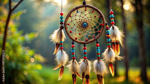 Traditional Native American dream catcher with intricate beadwork and feathers , Native American, culture