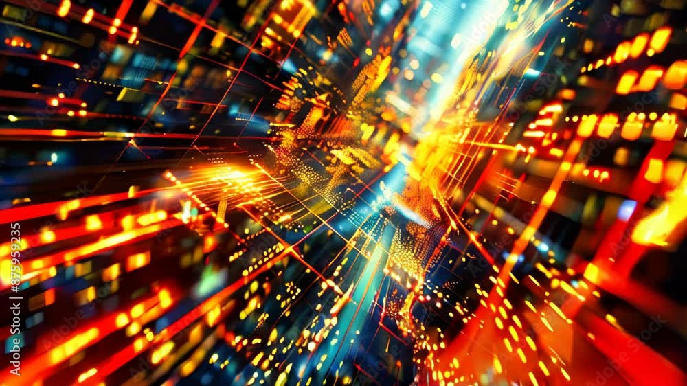 Digital background featuring an abstract, digital space with glowing lights and futuristic elements Digital background featuring an abstract, digital space with glowing lights and futuristic elements