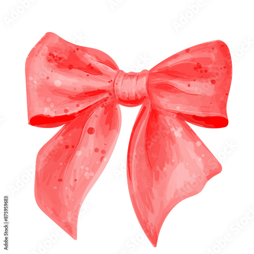 Red bow. Watercolor illustration of a beautiful bow, isolated on white. Vector