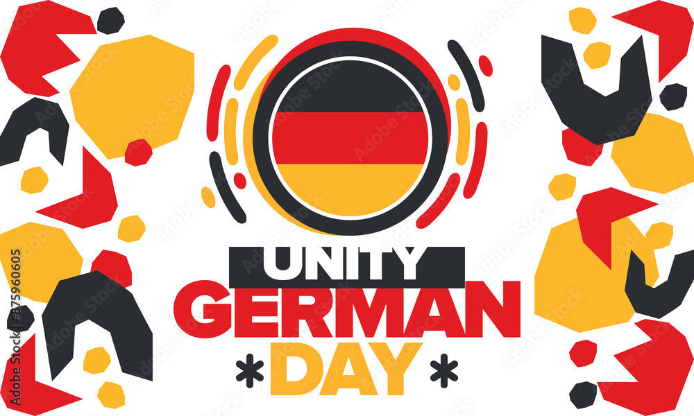 Fototapeta premium German Unity Day. Happy national holiday of unity, freedom and reunification. Deutsch flag. Celebrated annually on October 3 in Germany. Patriotic poster design. Vector illustration