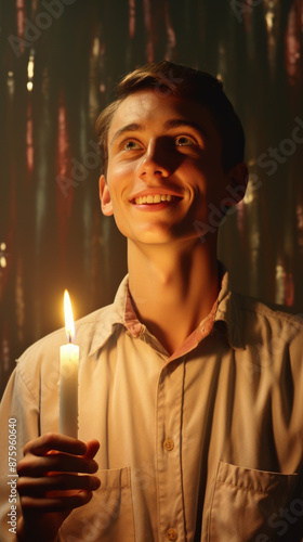 Smiling man with bent candle