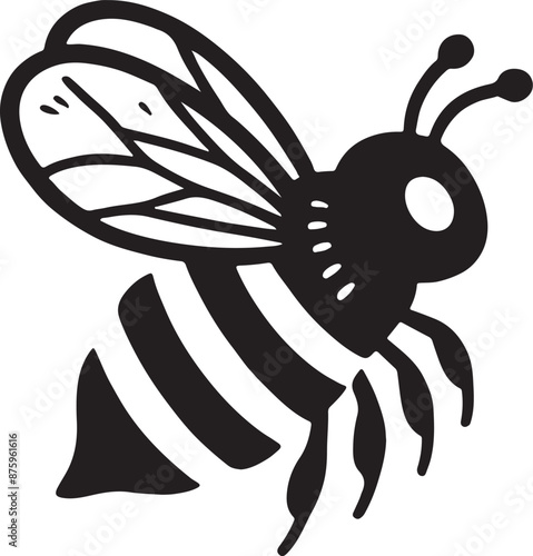 A cute flying bee on a sunflower black and white flat design silhouette vector art icon illustrations
