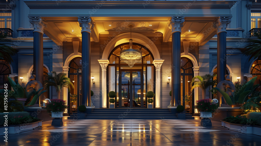 Fototapeta premium The hotel entrance is grand and spacious.
