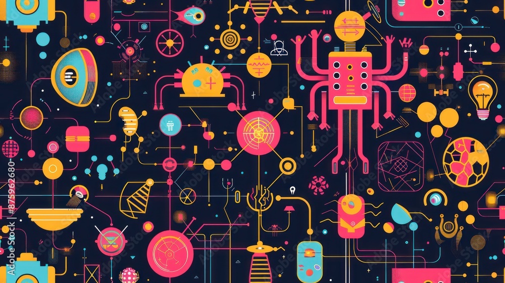 Abstract Futuristic Network with Geometric Shapes Abstract Futuristic Network with Geometric Shapes