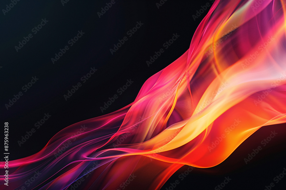 Obraz premium Vibrant streaks of red orange yellow and pink light flow gracefully across a dark background creating a dynamic and colorful abstract design