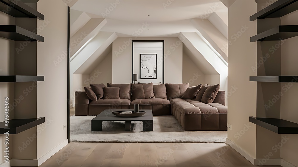 Brown sofa in a modern contemporary living room