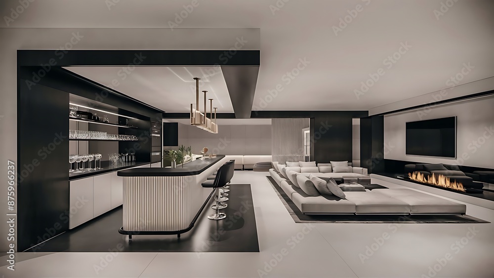 Interior of modern man living room with bar 3D rendering Interior of modern man living room with bar 3D rendering