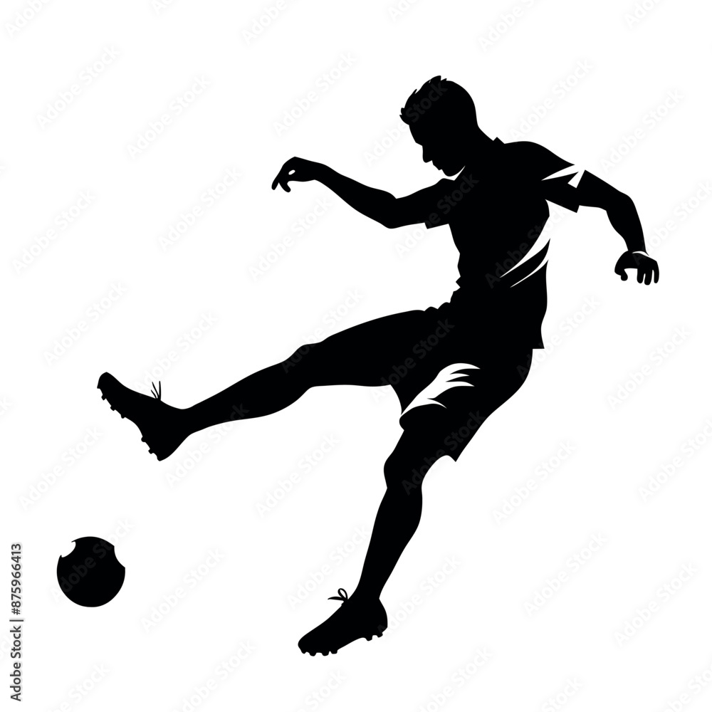 Soccer player kicking ball vector silhouette, white background Soccer player kicking ball vector silhouette, white background
