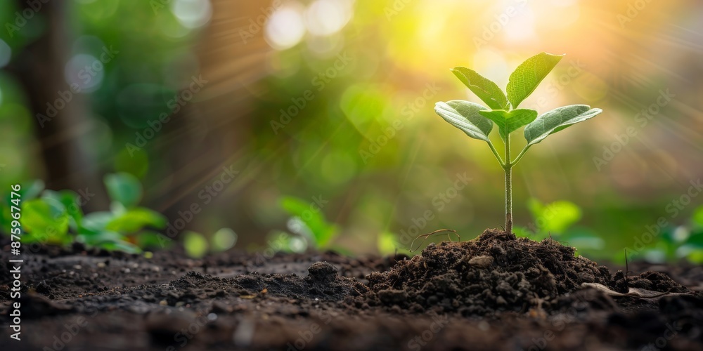 Young Plant Thrives in Sunlit Garden Young Plant Thrives in Sunlit Garden