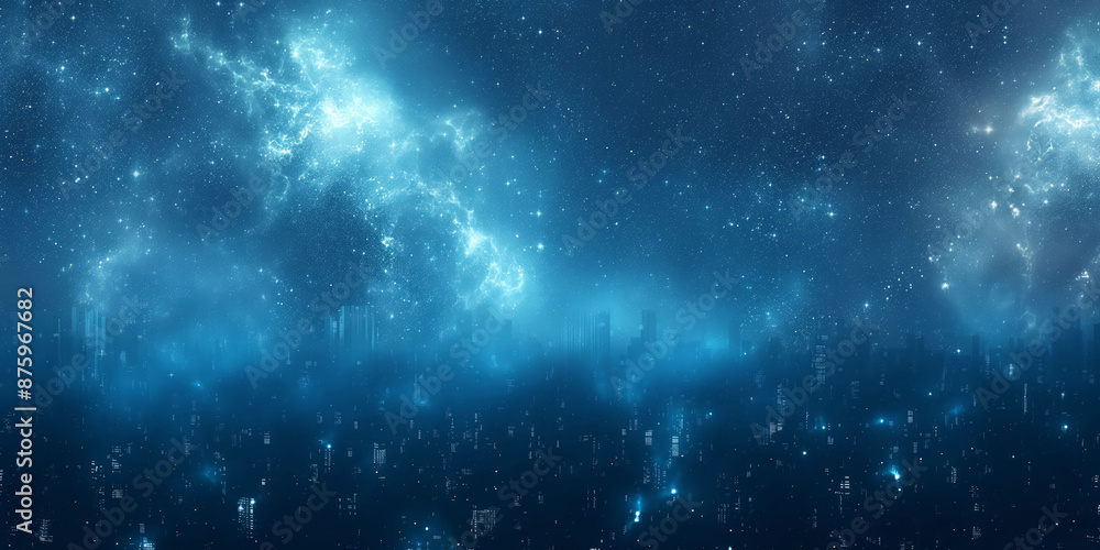 Fototapeta premium Futuristic city skyline with night sky universe stars concept