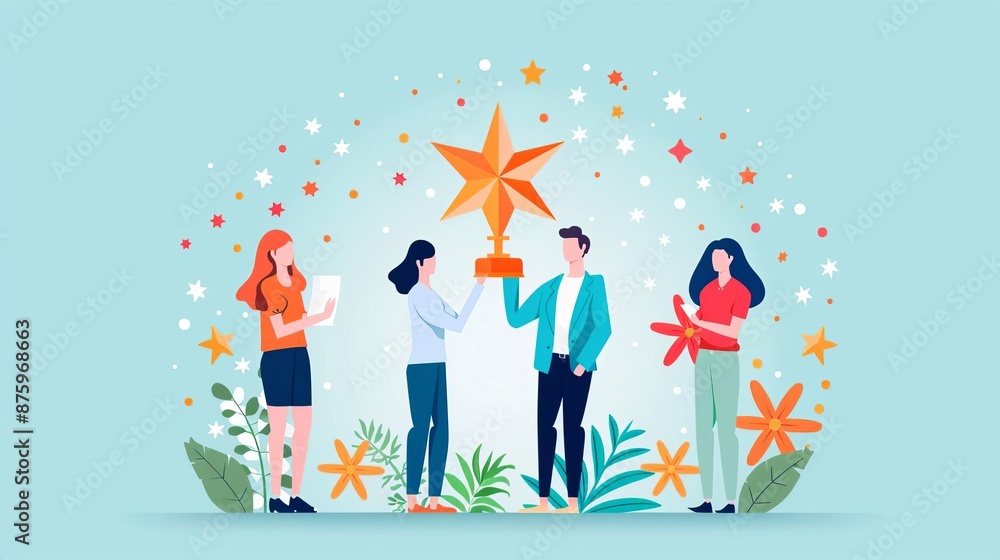 Employee of the month award, recognition ceremony, flat design illustration Employee of the month award, recognition ceremony, flat design illustration