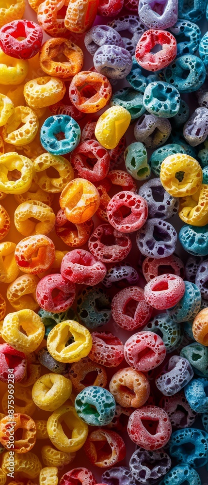 Top view shot of colorful cereal in a banner background Top view shot of colorful cereal in a banner background