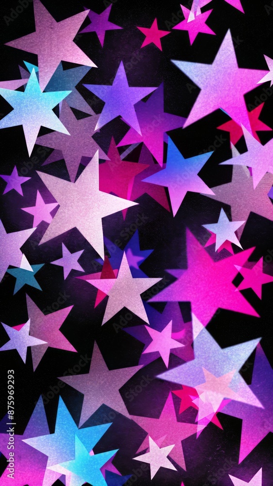 A collection of stars in varying shades of pink, purple, and blue, arranged against a black background. A collection of stars in varying shades of pink, purple, and blue, arranged against a black background.