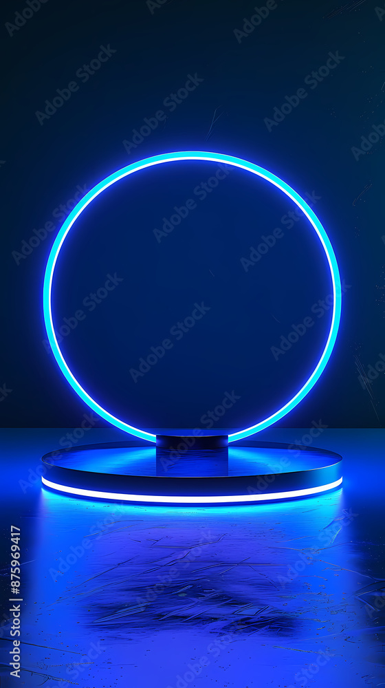 3D rendering of a podium with blue neon lights on the background 3D rendering of a podium with blue neon lights on the background