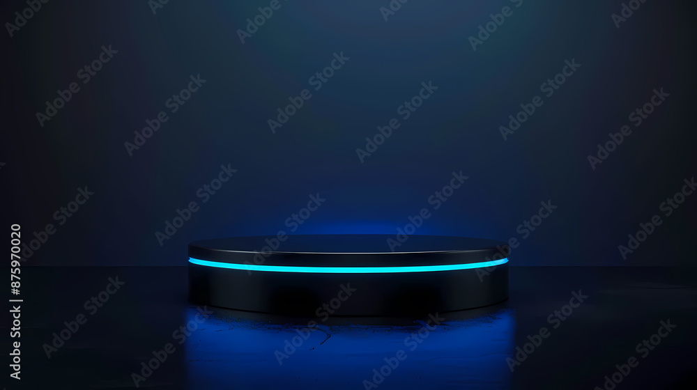 3D rendering of a podium with blue neon lights on the background 3D rendering of a podium with blue neon lights on the background