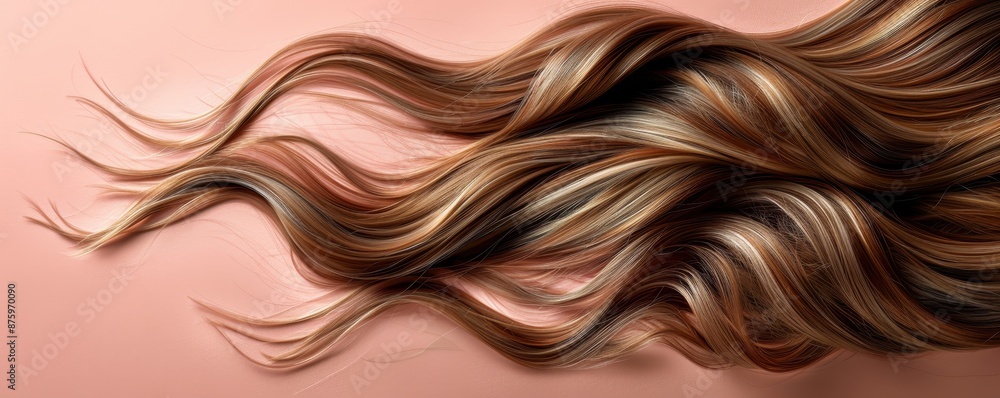 Long Wavy Brown Hair with Blonde Highlights on Pink Background Long Wavy Brown Hair with Blonde Highlights on Pink Background