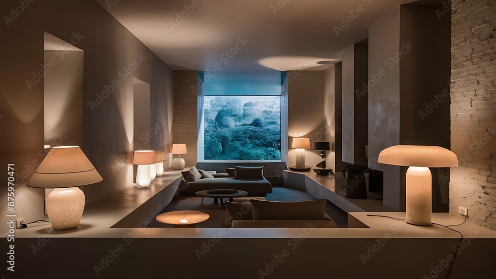 Interior design lamps, living room space with walls and details. modern architecture and design