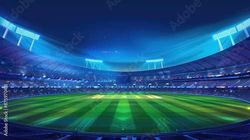 ICC world cup - Cricket stadium background with flag and trophy. Vector wallpaper design. illustration