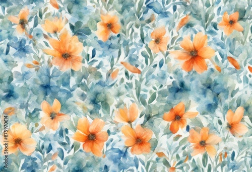 water flower orange seamless watercolor pattern colours green floral blue botanical photo