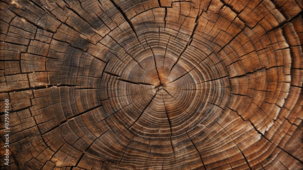 Naklejka premium A close-up of a cut log, showcasing the intricate pattern of its tree rings