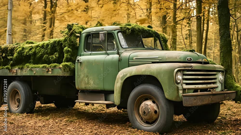 Abandoned Old Green Truck on Forest Dirt Road. Celebrating National Ugly Truck Day Abandoned Old Green Truck on Forest Dirt Road. Celebrating National Ugly Truck Day