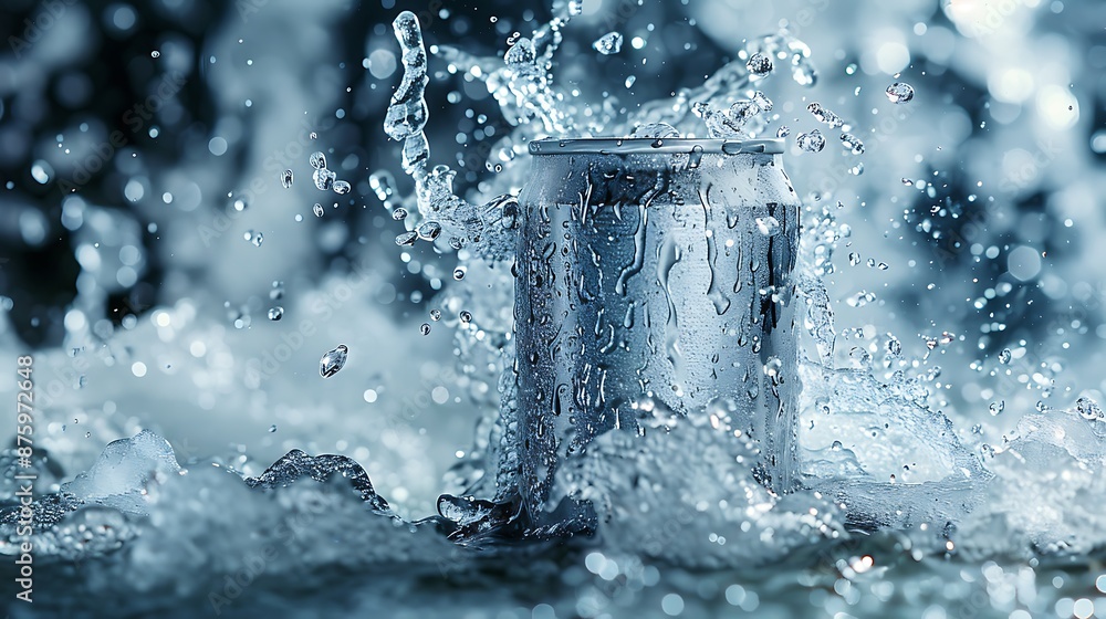 A high-speed photo of an energy drink can breaking through a wall of ice, symbolizing the drink's refreshing and energizing impact. A high-speed photo of an energy drink can breaking through a wall of ice, symbolizing the drink's refreshing and energizing impact.