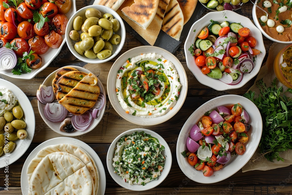 Mediterranean Platter with Hummus, Pita, and Salad Mediterranean Platter with Hummus, Pita, and Salad