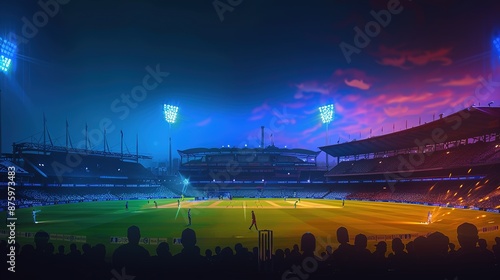 ICC world cup - Cricket stadium background with flag and trophy. Vector wallpaper design. illustration