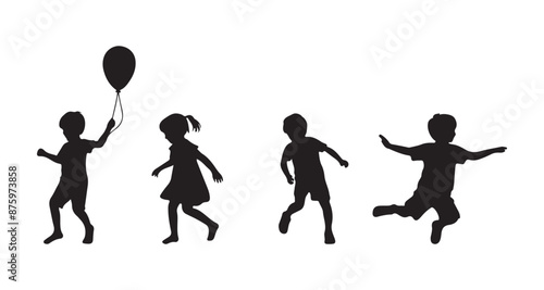 Children playing silhouettes vector illustration.