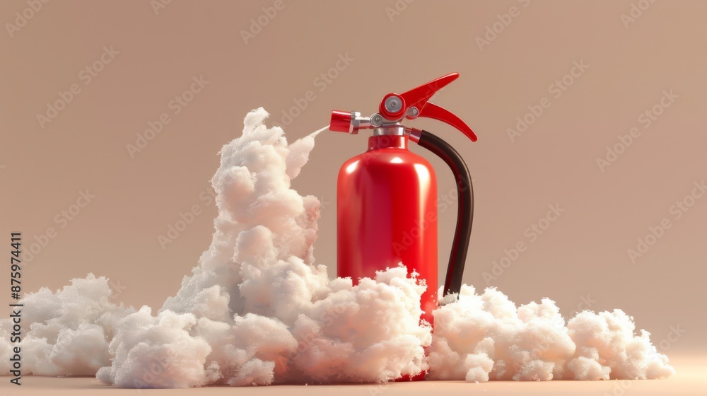 Fire extinguisher releases foam 3d style