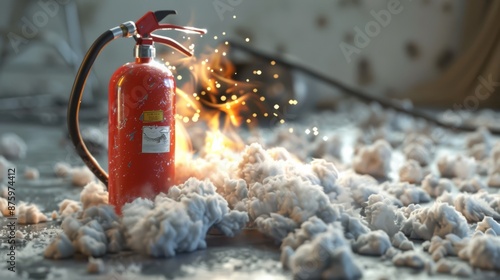 Obraz na płótnie Fire extinguisher releases foam 3d style w salonie