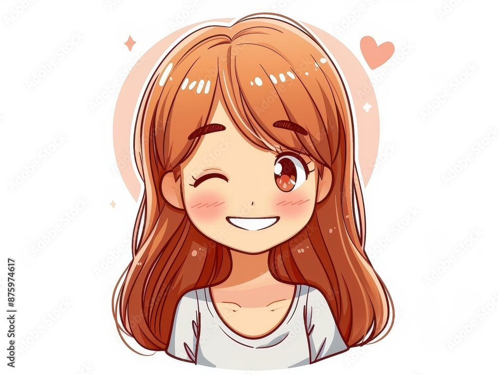 Adorable manga chibi illustration of a cute girl with bright, glowing skin smiling and winking. Adorable manga chibi illustration of a cute girl with bright, glowing skin smiling and winking.