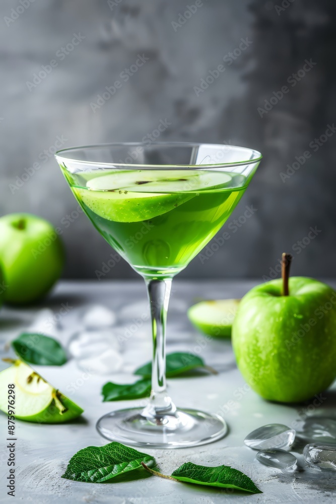 Appletini green cocktail white stone background Appletini green cocktail white stone background