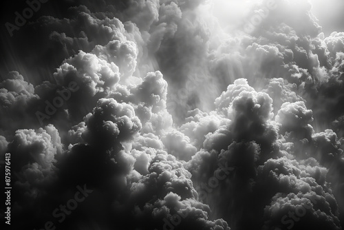 White smoke clouds on a black background. Cloudscape. Created with Generative AI technology.