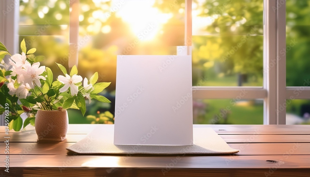 A blank white paper sheet with soft, natural light streaming through a window. A blank white paper sheet with soft, natural light streaming through a window.